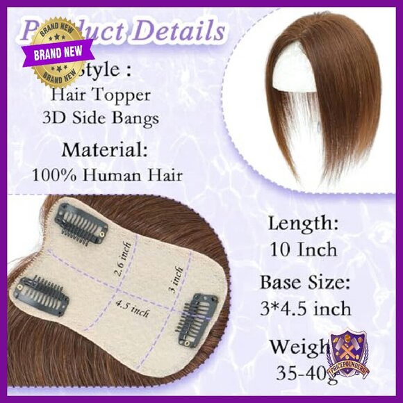 Real Human Hair Topper with Realistic Scalp Line & Side Bangs
